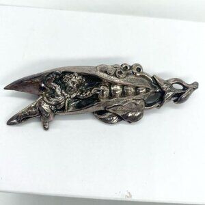 Vintage Repousse Art Nouveau Jack and the Beanstalk Brooch